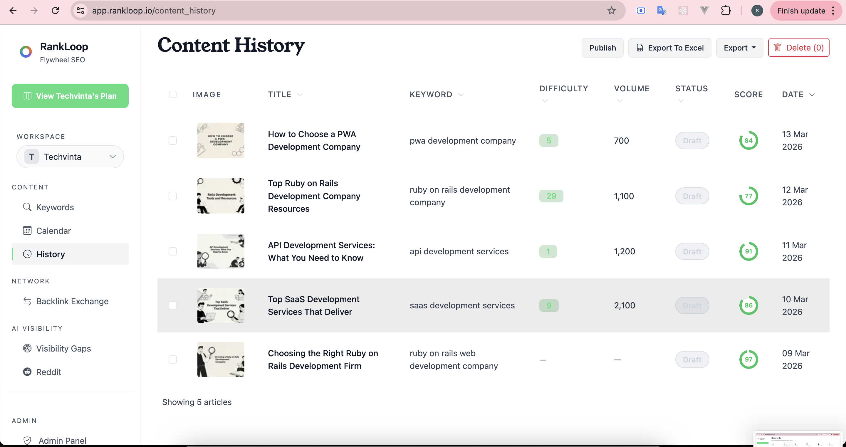 Rankloop — AI-Powered SEO Content Platform with Backlink Exchange Network Screenshot