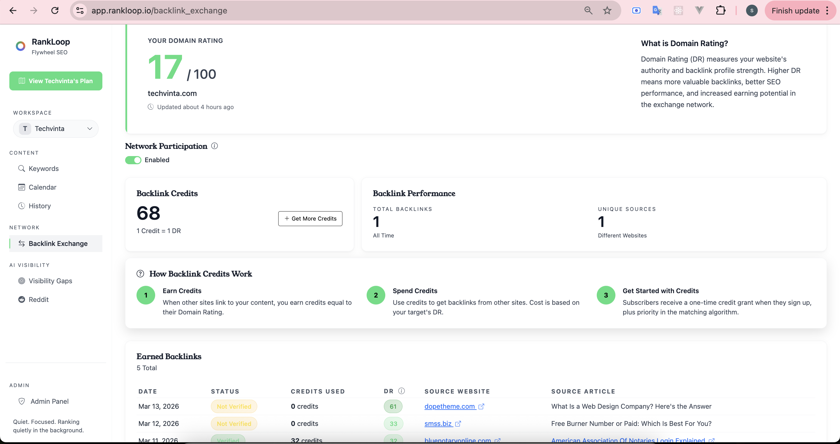 Rankloop — AI-Powered SEO Content Platform with Backlink Exchange Network Screenshot