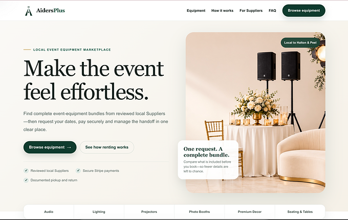 AidersPlus — Premium Peer-to-Peer Event Equipment Rental Marketplace — homepage