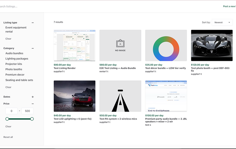 AidersPlus — Premium Peer-to-Peer Event Equipment Rental Marketplace — marketplace search